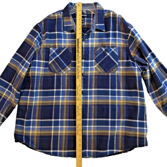 Lands End Rugged Work Shirt Mens Sz 2XL Tradtional Fit Hefty Blue Plaid Pockets - Picture 13 of 15